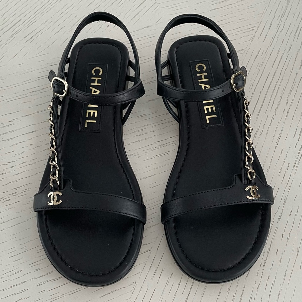 Chanel Black Sandals Size 36.5